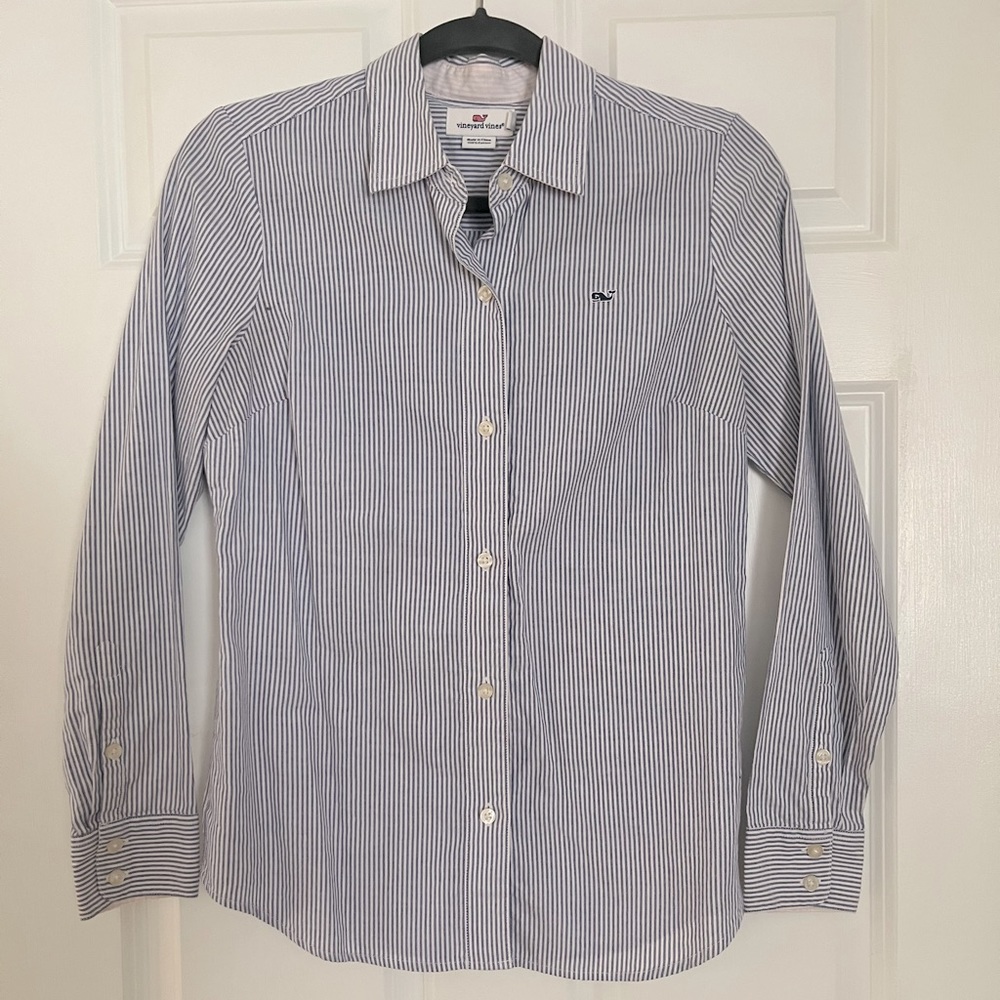 Vineyard Vines Women’s Cotton Blue Striped Button Down Shirt Size 2